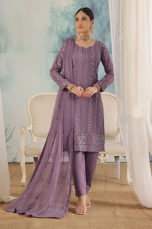 Purple Embroidered Chiffon Straight Cut Kurta Set Online in Dubai UAE Abudhabi Ajman Sharjah