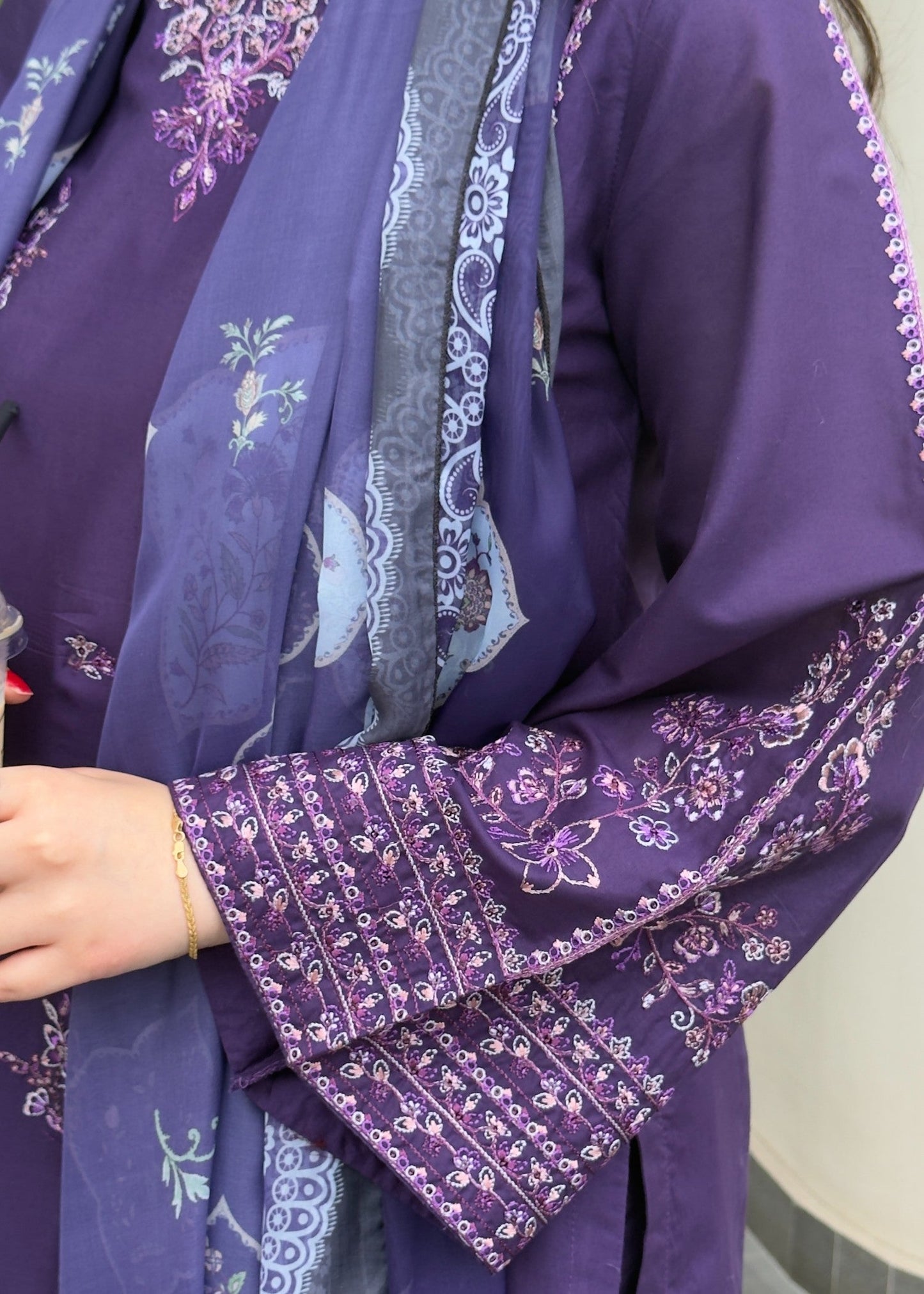 Purple Embroidered Cotton Ladies Salwar Suit Online in KSA Riyadh Saudi Arabia Oman Bahrain Qatar