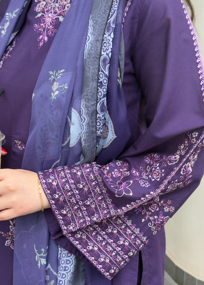 Purple Embroidered Cotton Ladies Salwar Suit Online in KSA Riyadh Saudi Arabia Oman Bahrain Qatar