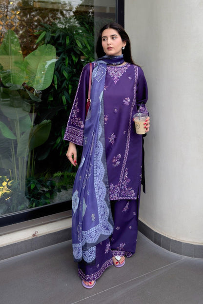 Purple Embroidered Cotton Party Wear Suit Online in Dubai UAE Abudhabi Ajman Sharjah
