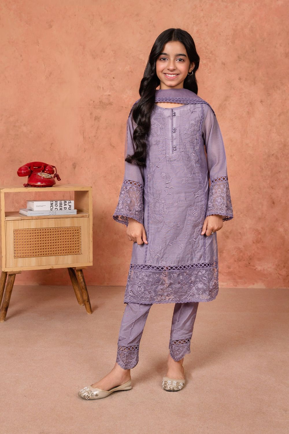 Purple Embroidered Cotton Silk Long Kurta Online in Dubai UAE Abudhabi Ajman Sharjah