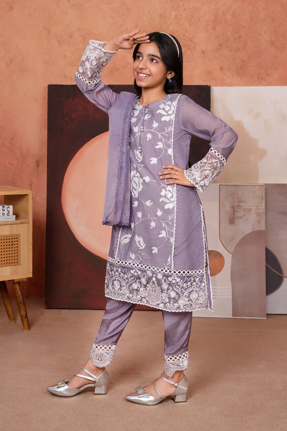 Purple Embroidered Cotton Silk Salwar Kameez Online in Dubai UAE Abudhabi Ajman Sharjah