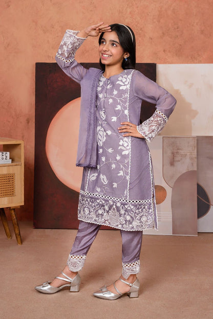 Purple Embroidered Cotton Silk Salwar Kameez Online in Dubai UAE Abudhabi Ajman Sharjah