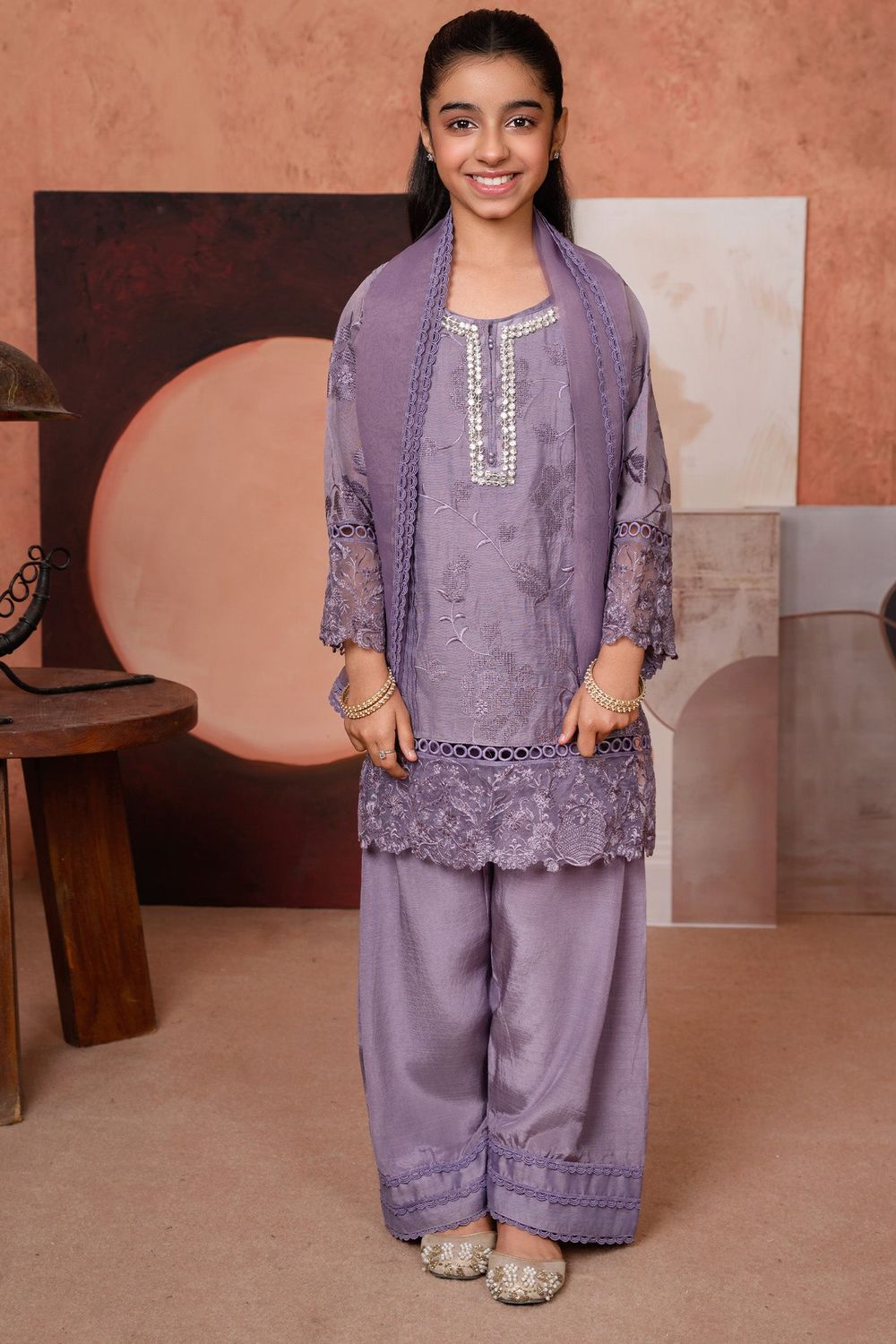 Purple Embroidered Cotton Silk Shalwar Suit Online in Dubai UAE Abudhabi Ajman Sharjah