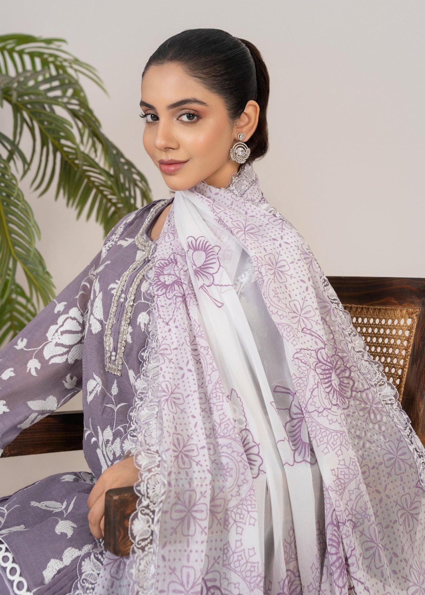 Purple Embroidered Farshi Shalwar with Chiffon Dupatta Online in Dubai DXB UAE Abudhabi Meena Bazaar