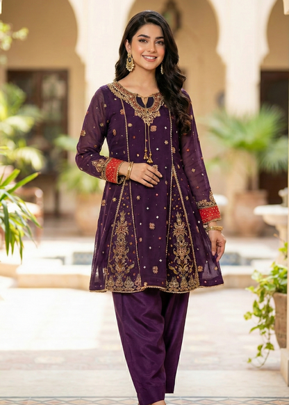 Purple Embroidered Festive Salwar Suit Online in UK USA Canada