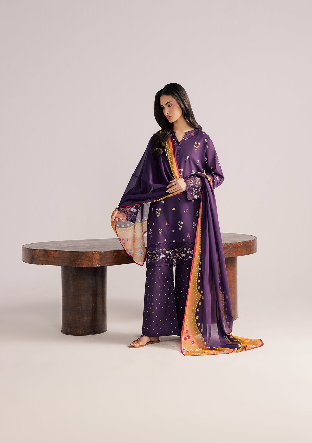 Purple Embroidered Lawn 3 Piece Suit Online in Dubai DXB UAE Abudhabi Meena Bazaar