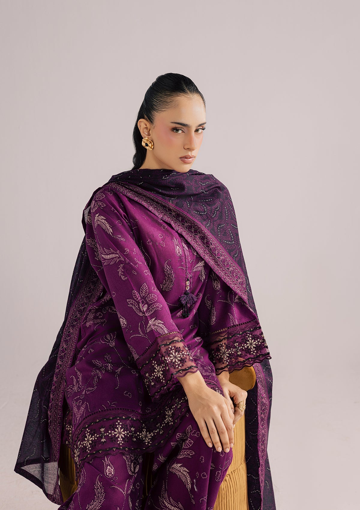 Purple Embroidered Lawn 3 Piece Suit Online in Sri Lanka India Australia