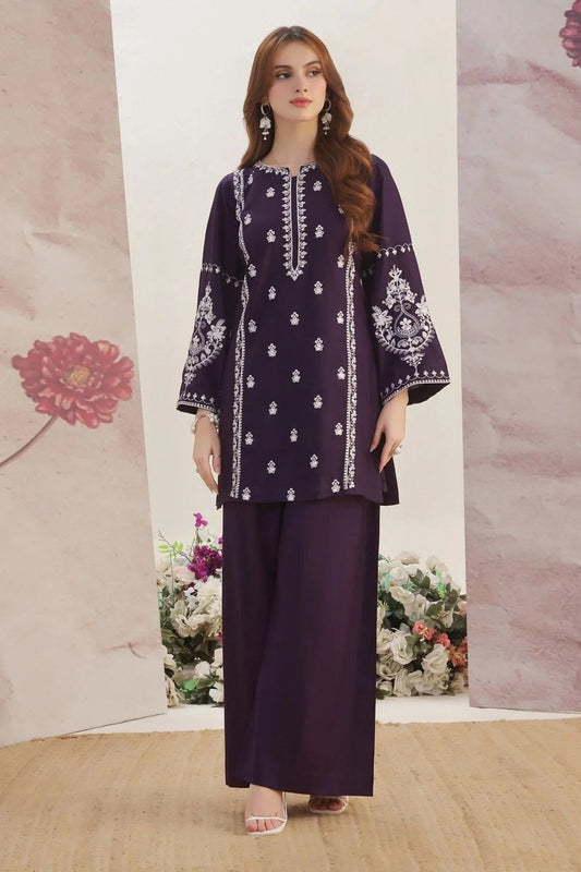 Purple Embroidered Lawn Cotton Kurta Set Online in Dubai UAE Abudhabi Ajman Sharjah