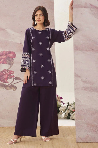 Purple Embroidered Lawn Cotton Partywear Suit Online in Dubai UAE Abudhabi Ajman Sharjah