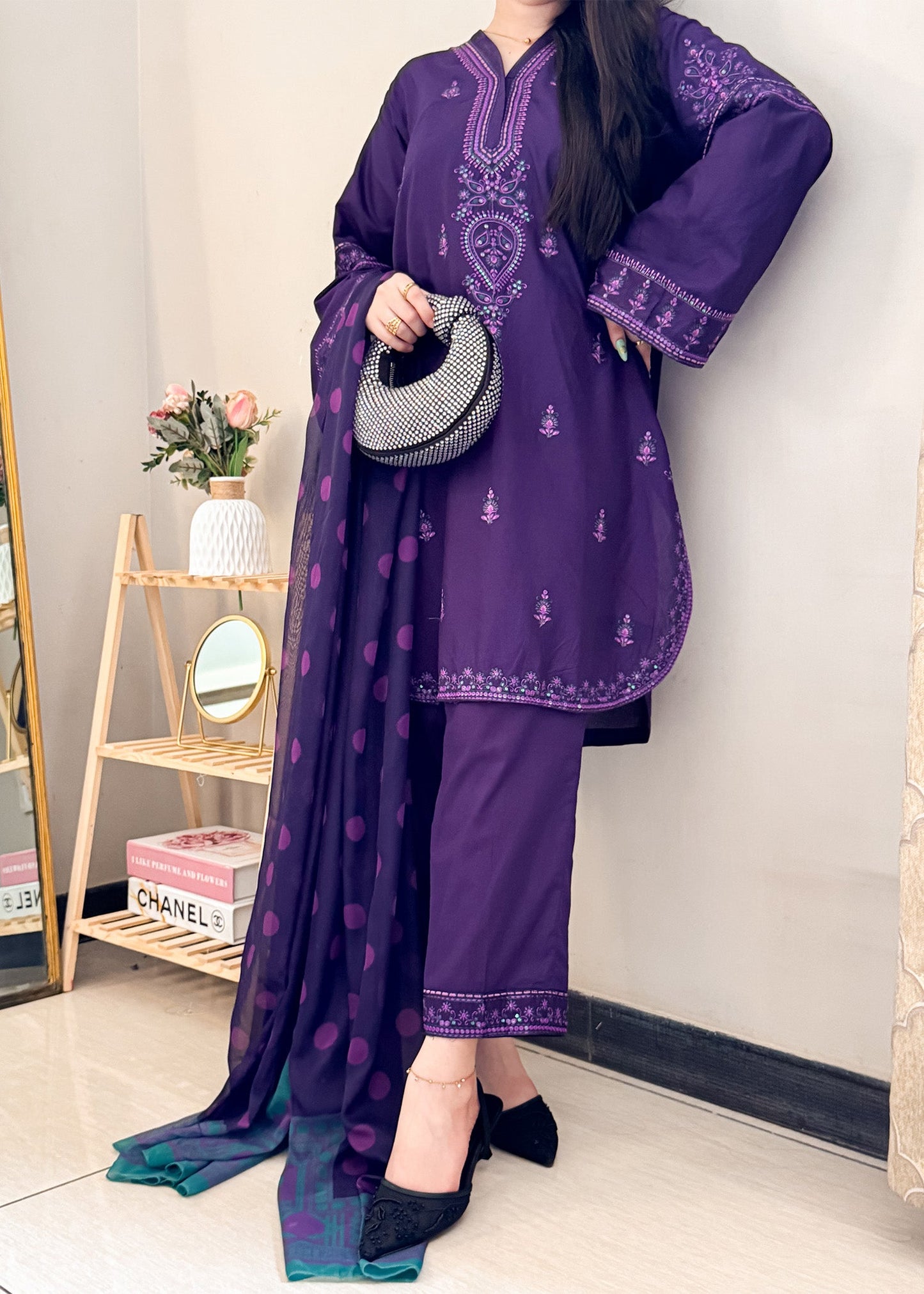 Purple Embroidered Lawn Festive Wear Suit Online in Dubai UAE Abudhabi Ajman Sharjah