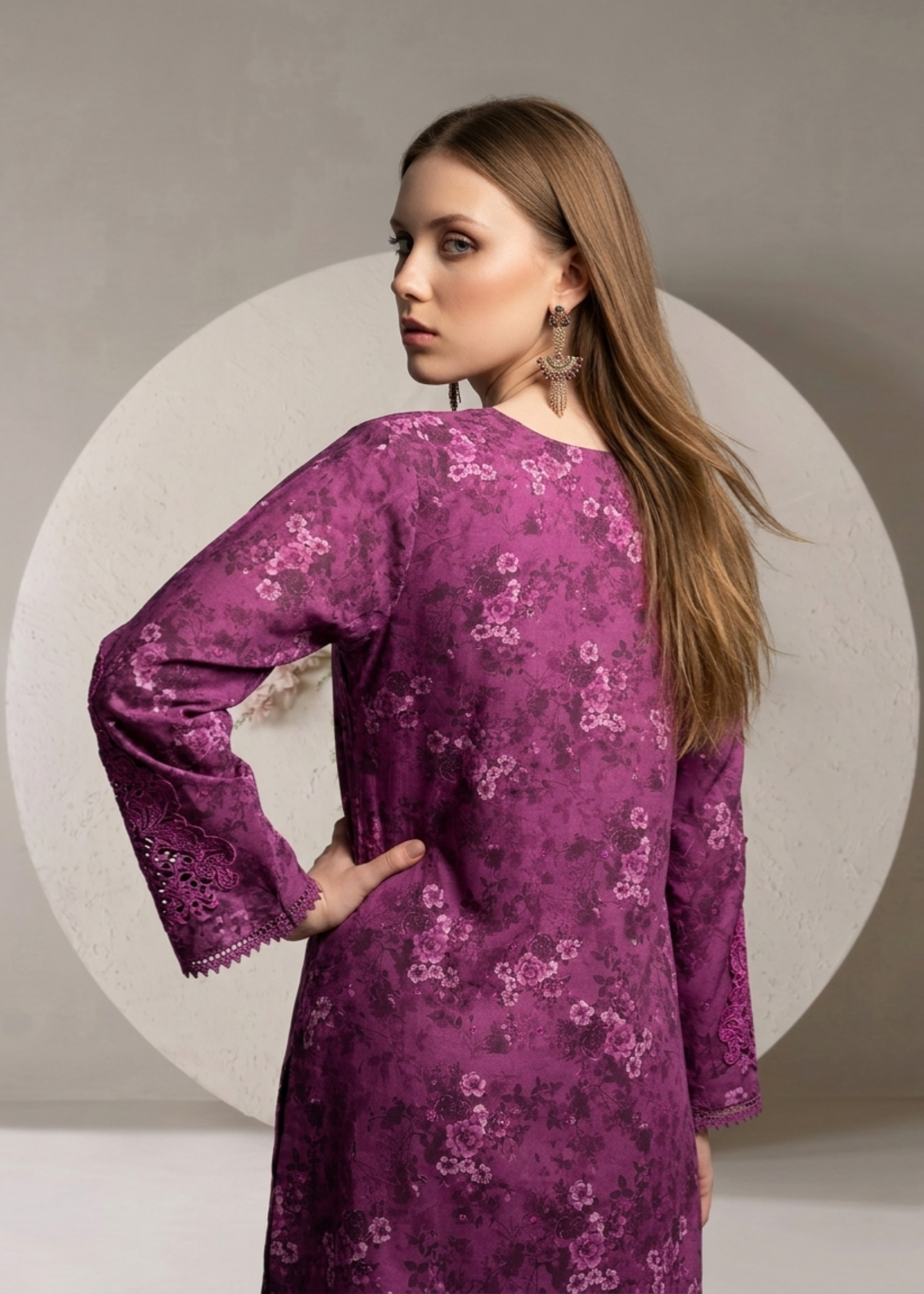 Purple Embroidered Lawn Gharara Suit Online in Dubai UAE Abudhabi Ajman Sharjah