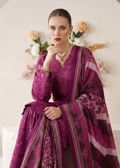 Purple Embroidered Lawn Gharara Suit Online in Dubai UAE Abudhabi Ajman Sharjah