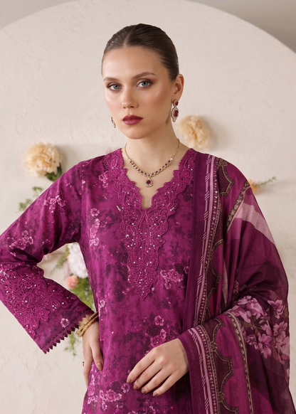 Purple Embroidered Lawn Gharara Suit Online in Dubai UAE Abudhabi Ajman Sharjah