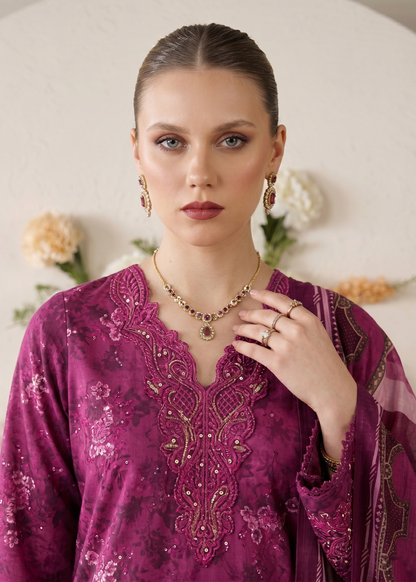 Purple Embroidered Lawn Gharara Suit Online in Dubai UAE Abudhabi Ajman Sharjah