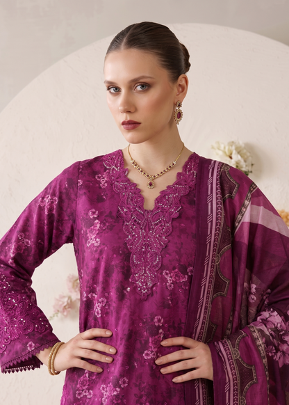 Purple Embroidered Lawn Gharara Suit Online in Dubai UAE Abudhabi Ajman Sharjah