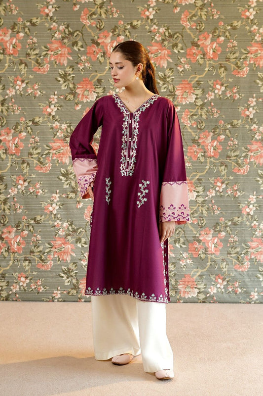 Purple Embroidered Lawn Kurta Online in Dubai UAE Abudhabi Ajman Sharjah