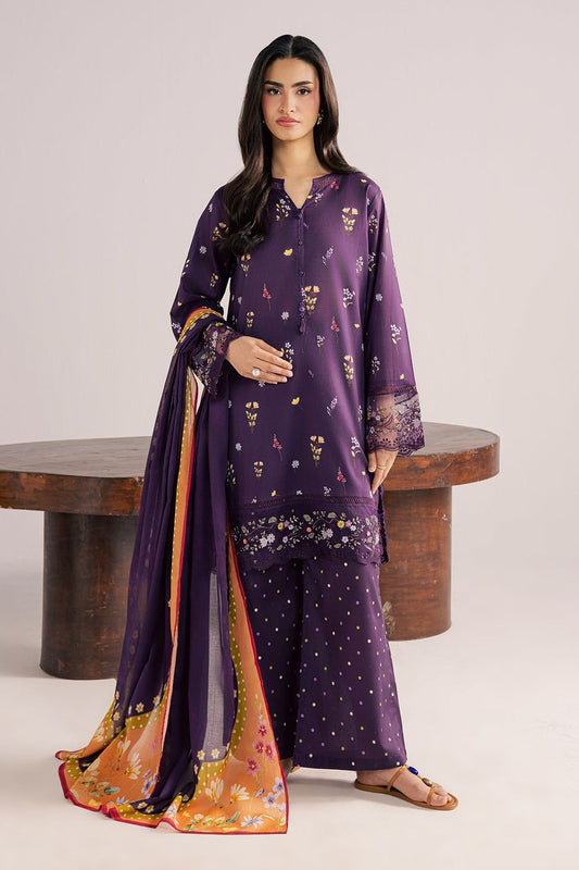 Purple Embroidered Lawn Kurta Set Online in Dubai UAE Abudhabi Ajman Sharjah