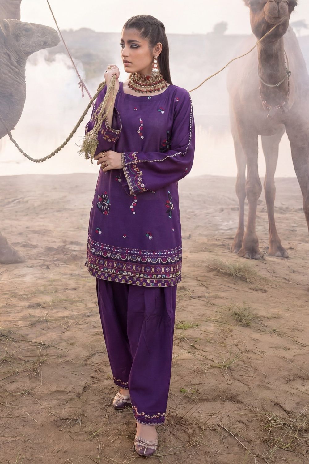 Purple Embroidered Lawn Kurta Shalwar Online in Dubai UAE Abudhabi Ajman Sharjah