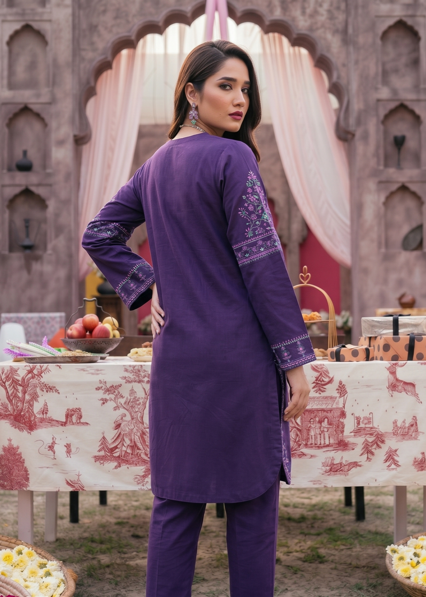 Purple Embroidered Lawn Pakistani Suit Online in Dubai DXB UAE Abudhabi Meena Bazaar