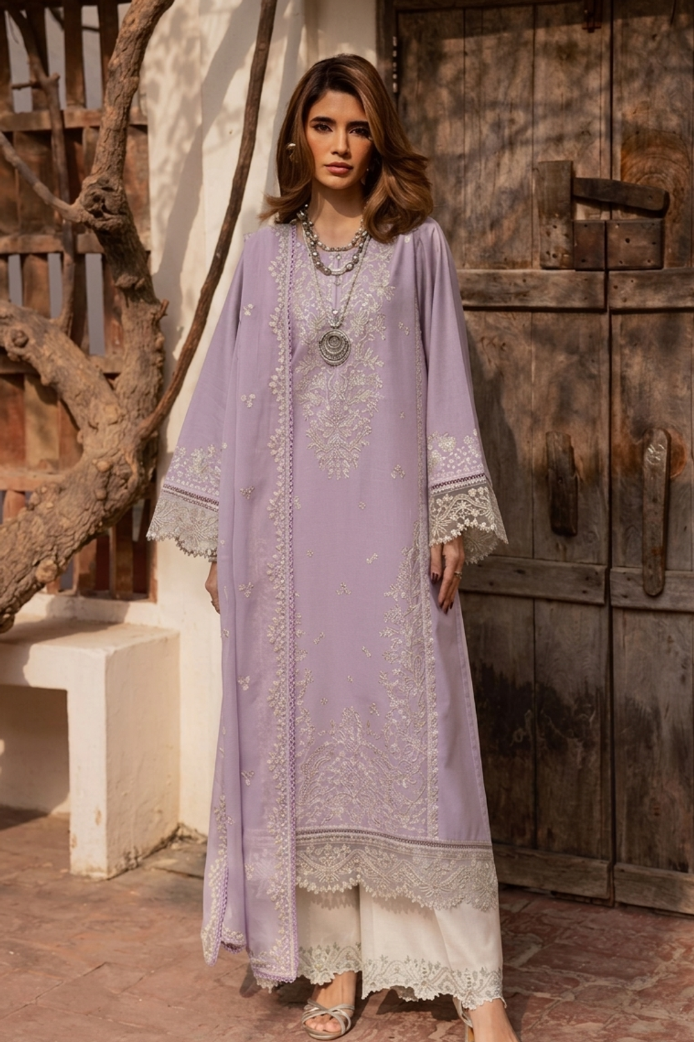 Purple Embroidered Lawn Pakistani Suit Online in Dubai UAE Abudhabi Ajman Sharjah