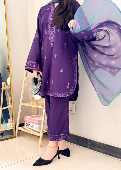 Purple Embroidered Lawn Party Wear Salwar Suit Online in Sri Lanka India Australia