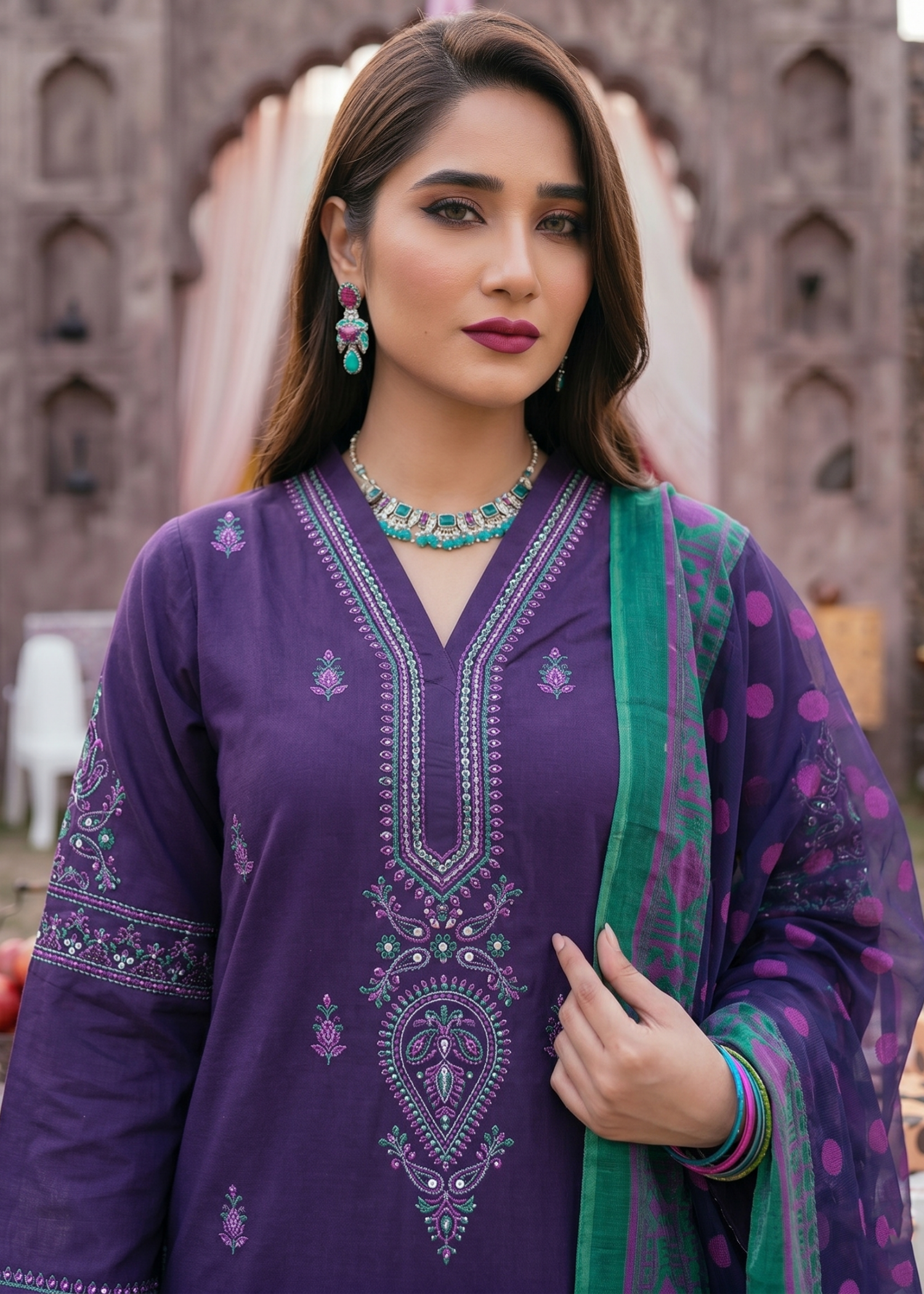 Purple Embroidered Lawn Readymade Suit Online in Dubai DXB UAE Abudhabi Meena Bazaar