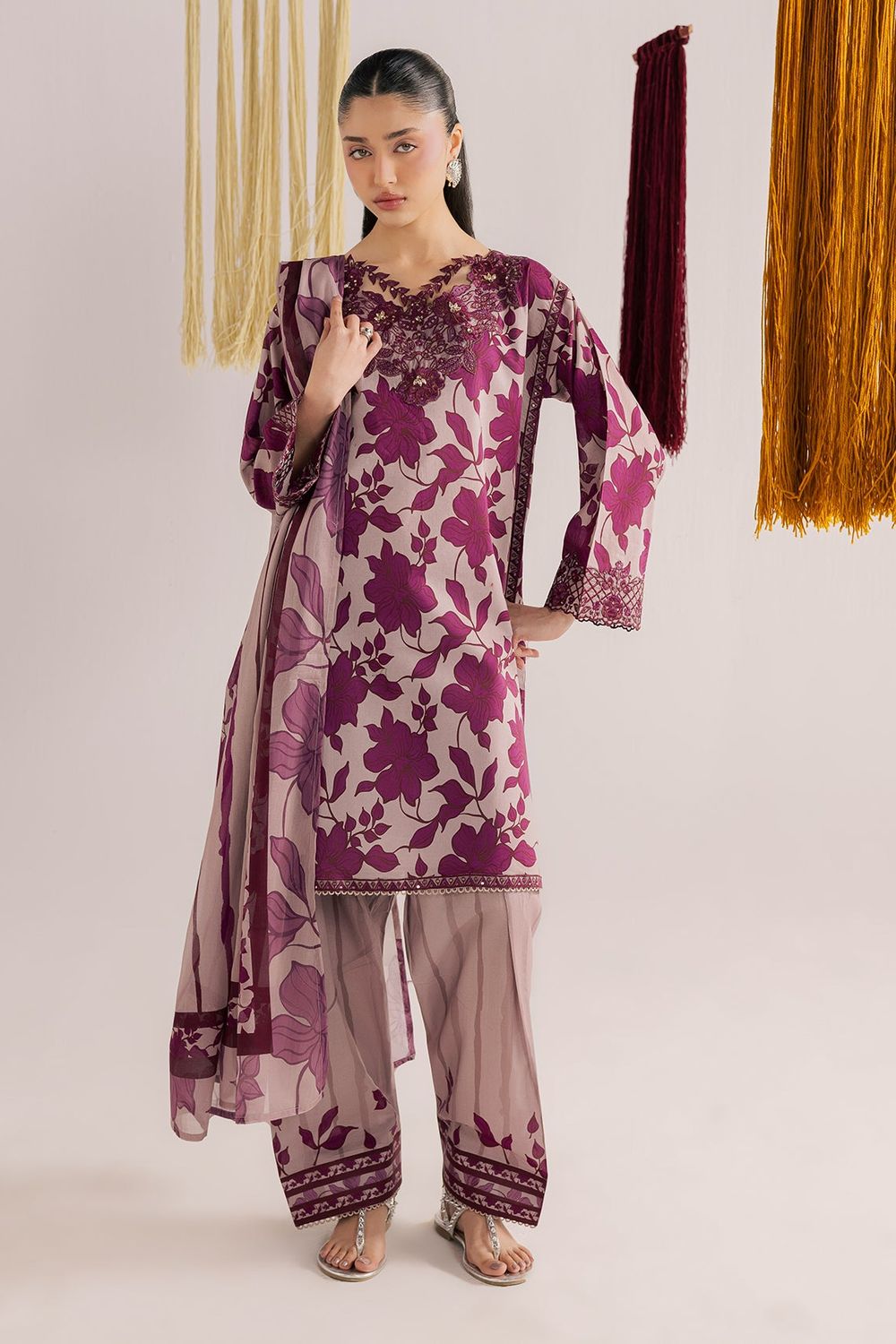 Purple Embroidered Lawn Shalwar Kameez Online in Dubai UAE Abudhabi Ajman Sharjah