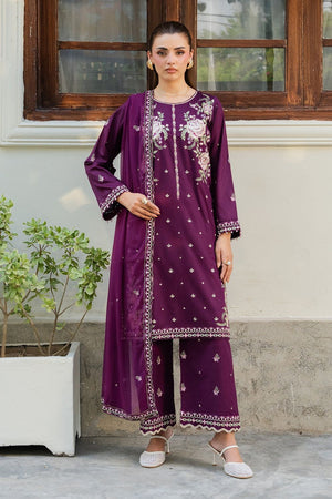 Purple Embroidered Lawn Suit with Chiffon Dupatta Online in Dubai UAE Abudhabi Ajman Sharjah