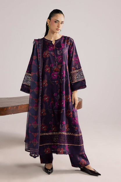 Purple Embroidered Lawn Suit with Chiffon Dupatta Online in Dubai UAE Abudhabi Ajman Sharjah