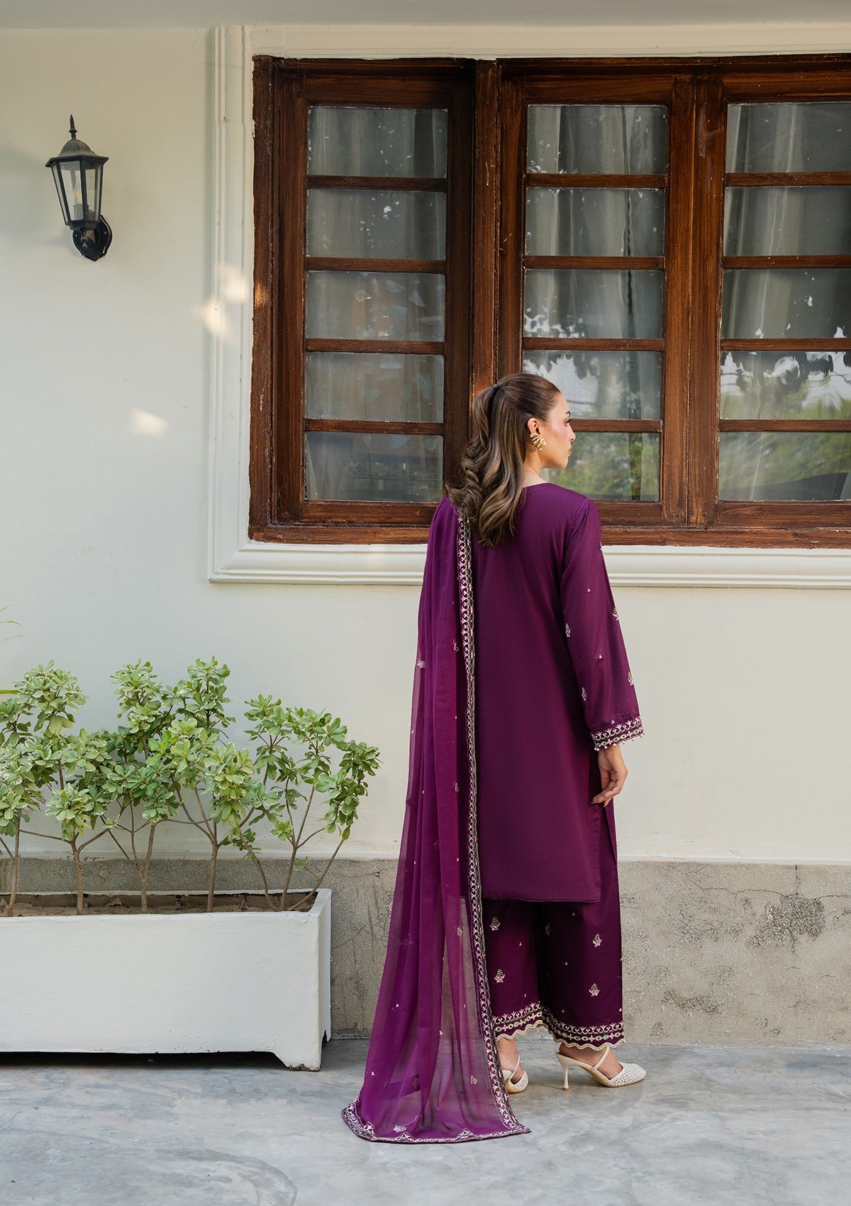 Purple Embroidered Lawn Suit with Chiffon Dupatta Online in Sri Lanka India Australia