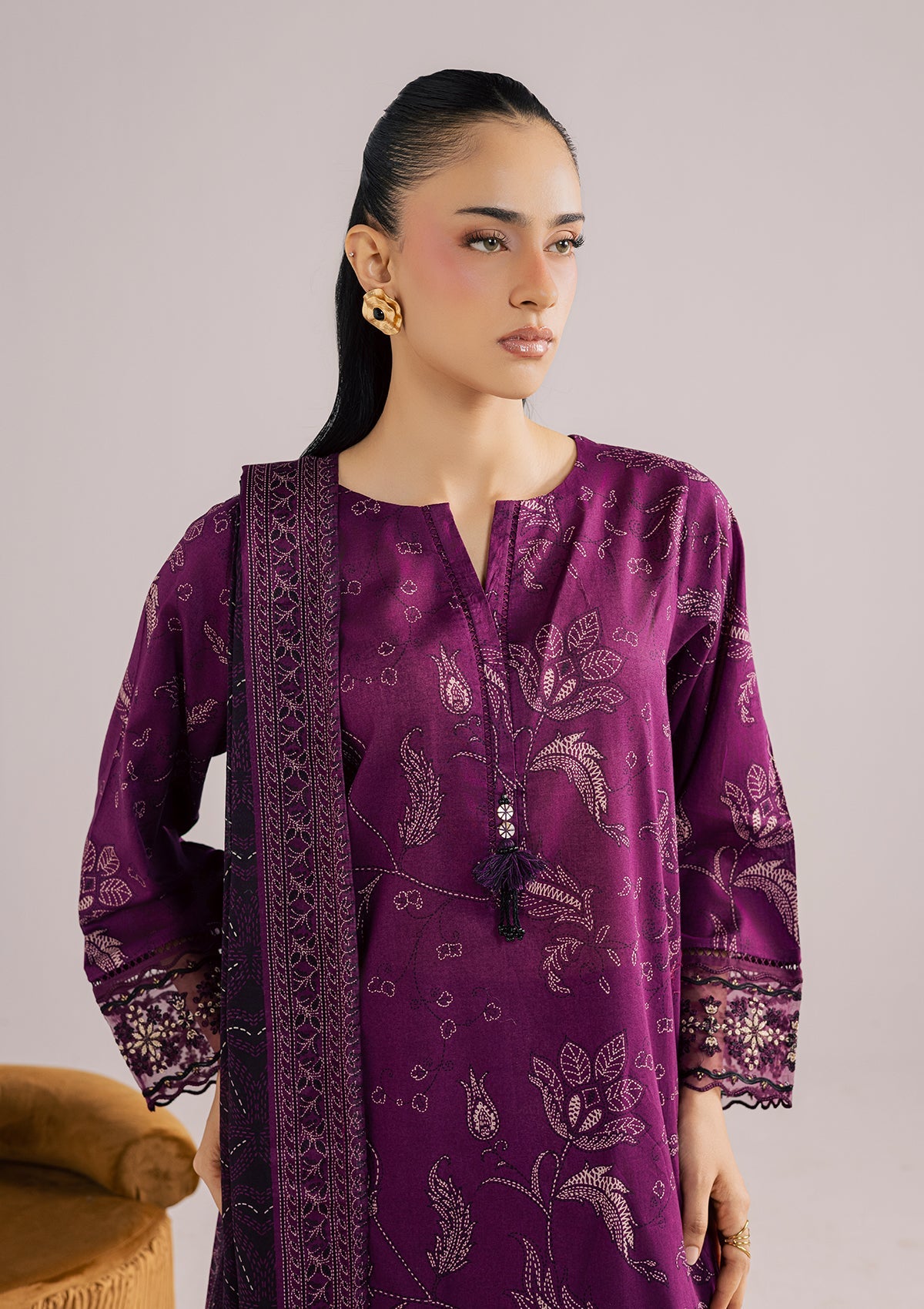 Purple Embroidered Lawn Summer Suit Online in Dubai UAE Abudhabi Ajman Sharjah