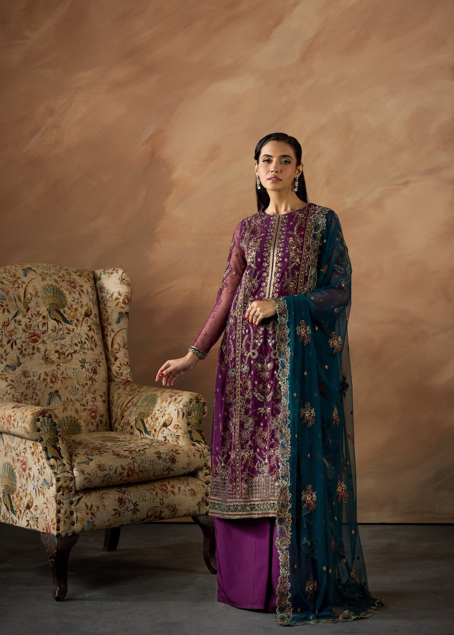 Purple Embroidered Net Pakistani Designer Suit Online in Dubai DXB UAE Abudhabi Meena Bazaar