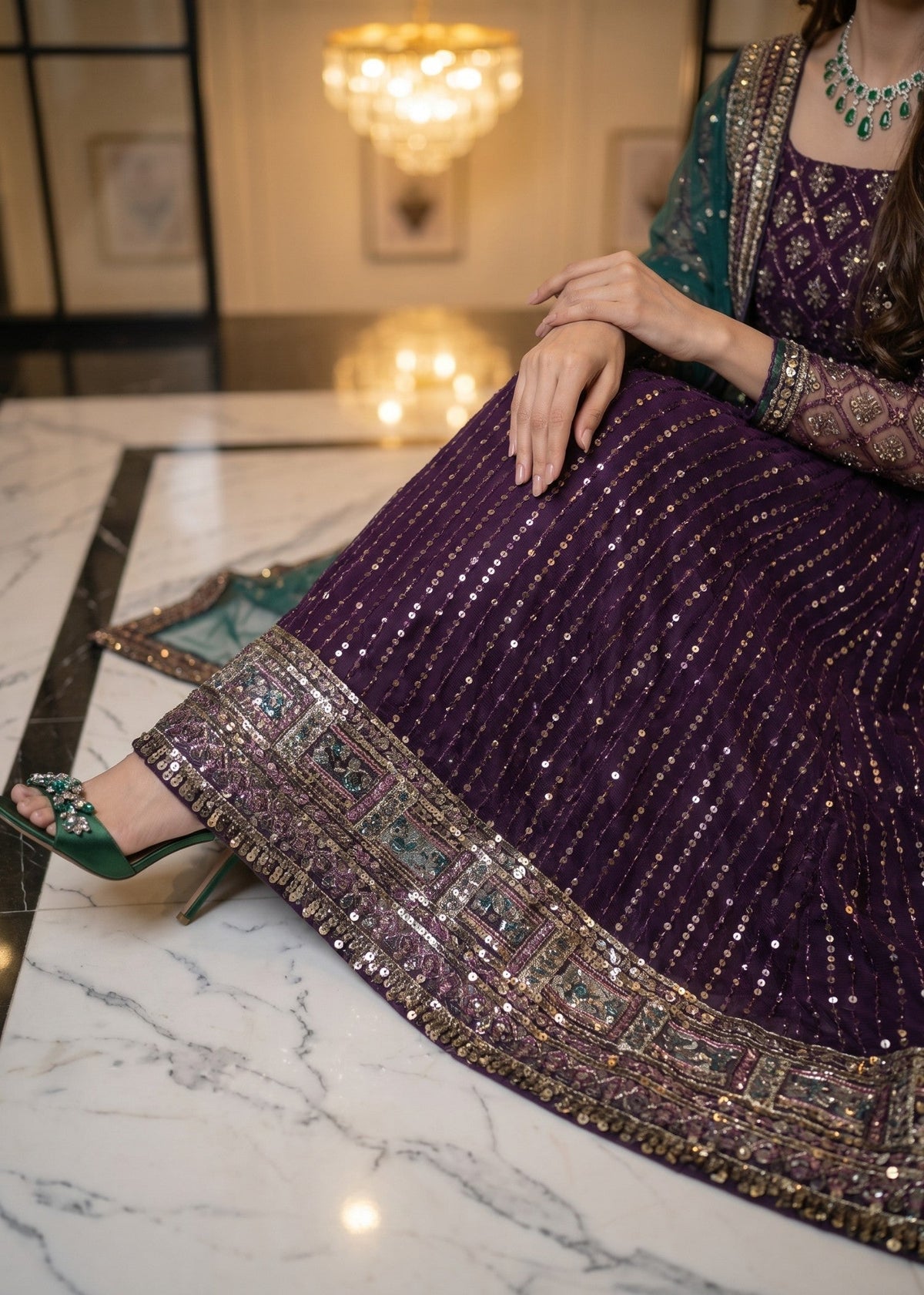 Purple Embroidered Net Pishwas for Ladies Online in UK USA Canada