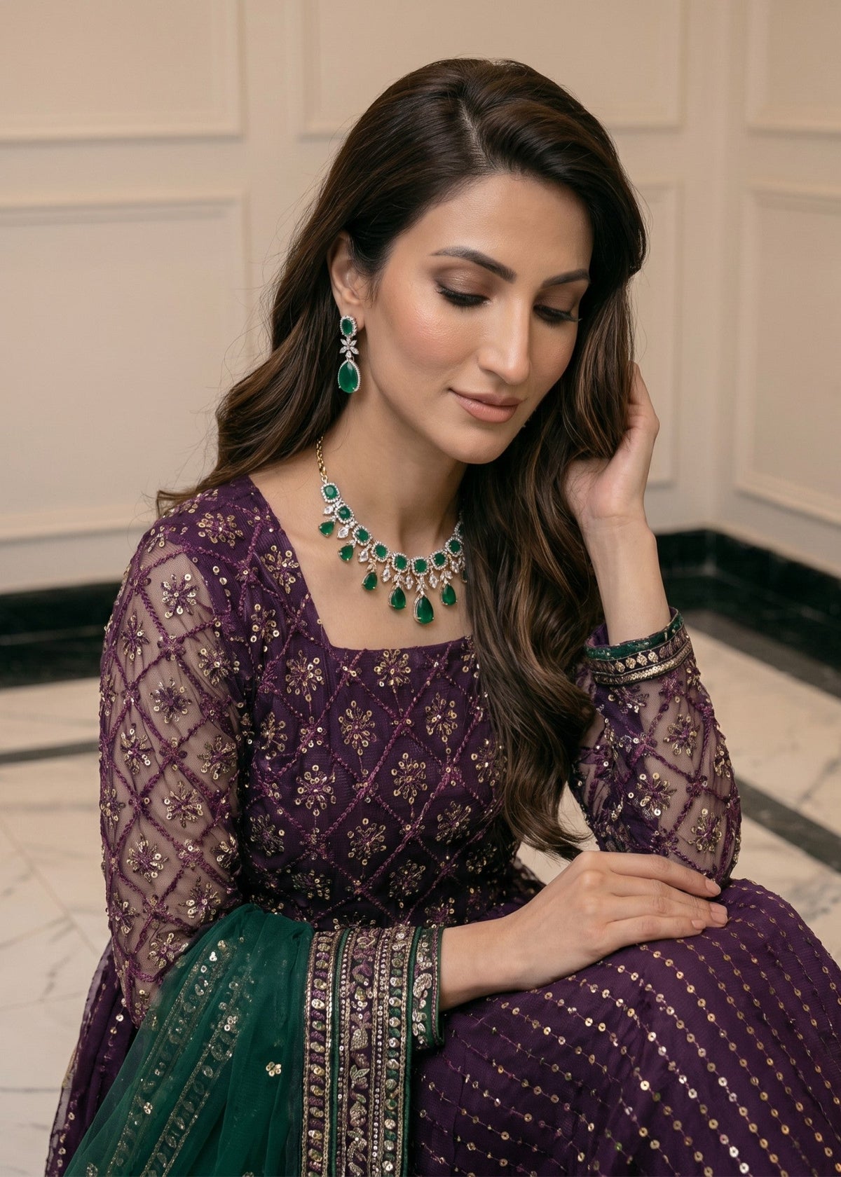 Purple Embroidered Net Pishwas Suit for Party Online in Dubai UAE Abudhabi Ajman Sharjah