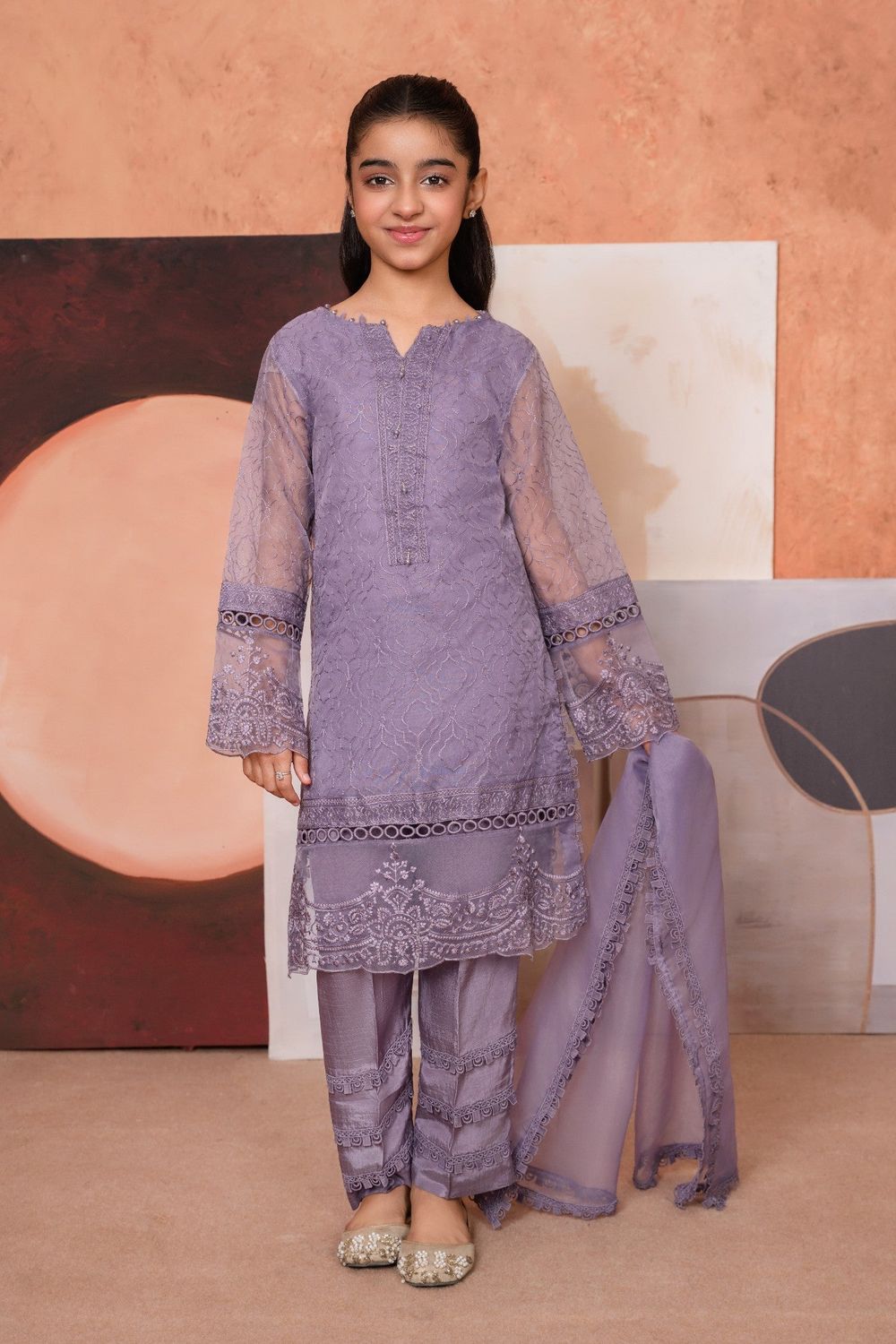 Purple Embroidered Organza Partywear Suit Online in Dubai UAE Abudhabi Ajman Sharjah