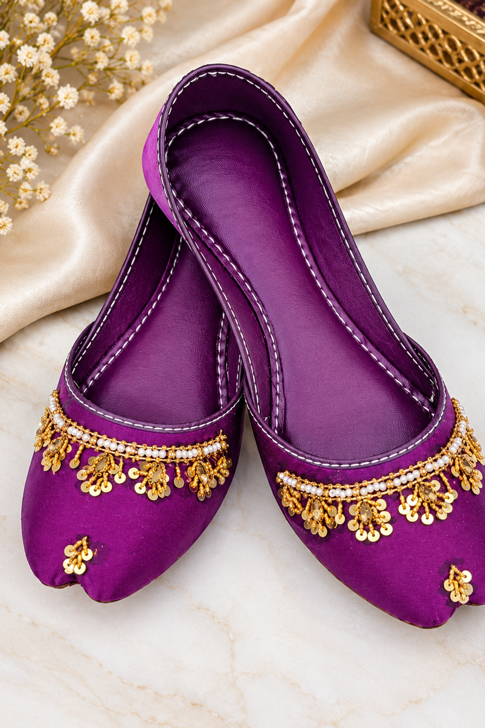 Purple Embroidered Rexine Khussa Online in Dubai UAE Abudhabi Ajman Sharjah