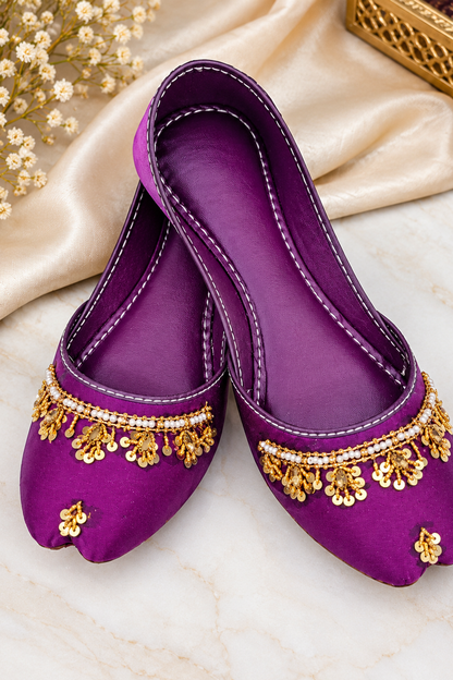 Purple Embroidered Rexine Khussa Online in Dubai UAE Abudhabi Ajman Sharjah