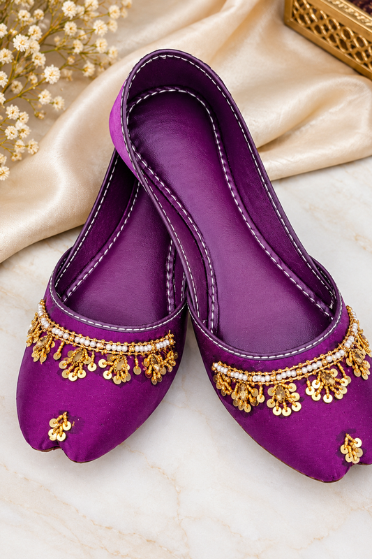 Purple Embroidered Rexine Khussa Online in Dubai UAE Abudhabi Ajman Sharjah