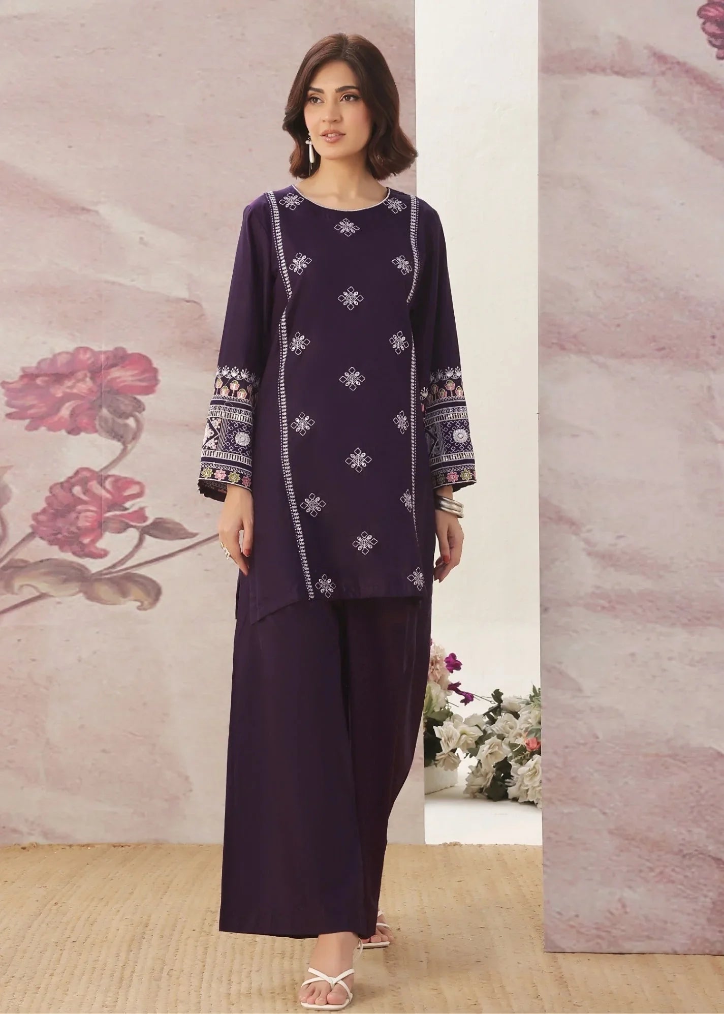 Purple Embroidered Short Kurta Set Online in Dubai UAE Abudhabi Ajman Sharjah