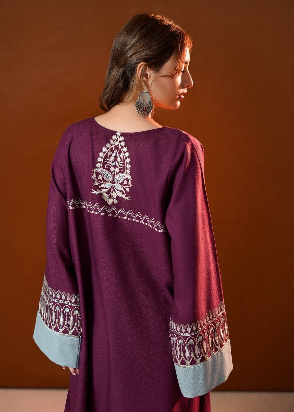 Purple Embroidered Slub Khaddar Kaftan Online in Dubai DXB UAE Abudhabi Meena Bazaar