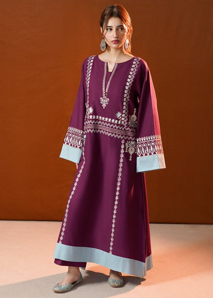 Purple Embroidered Slub Khaddar Kaftan Online in Sri Lanka India Australia