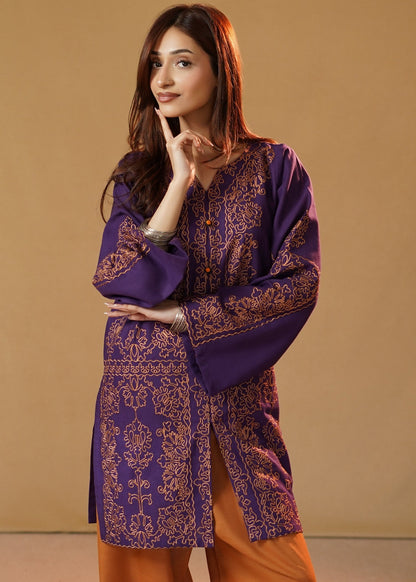 Purple Embroidered Slub Khaddar Kurta Set Online in Dubai UAE Abudhabi Ajman Sharjah