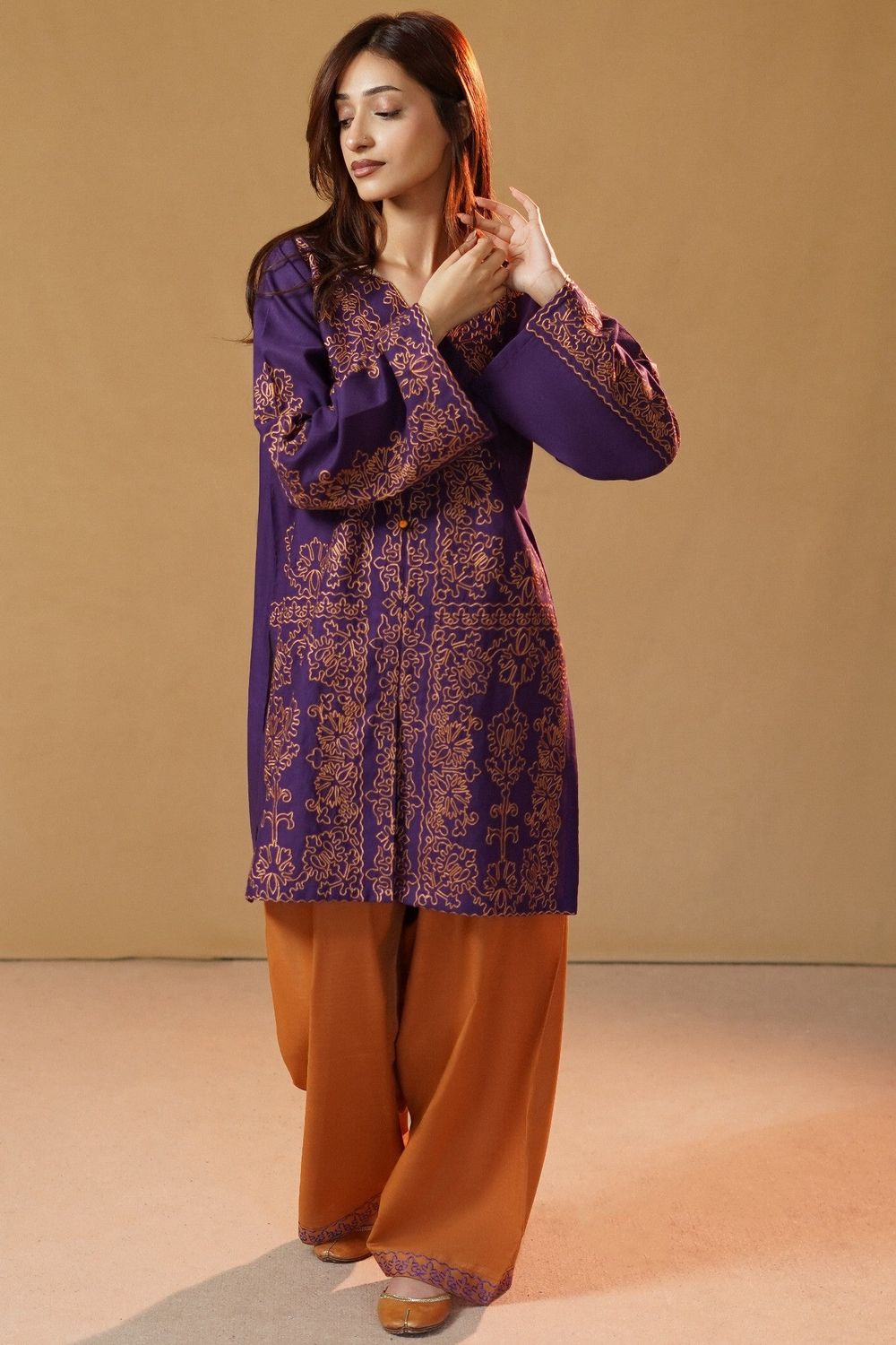Purple Embroidered Slub Khaddar Online in Dubai UAE Abudhabi Ajman Sharjah