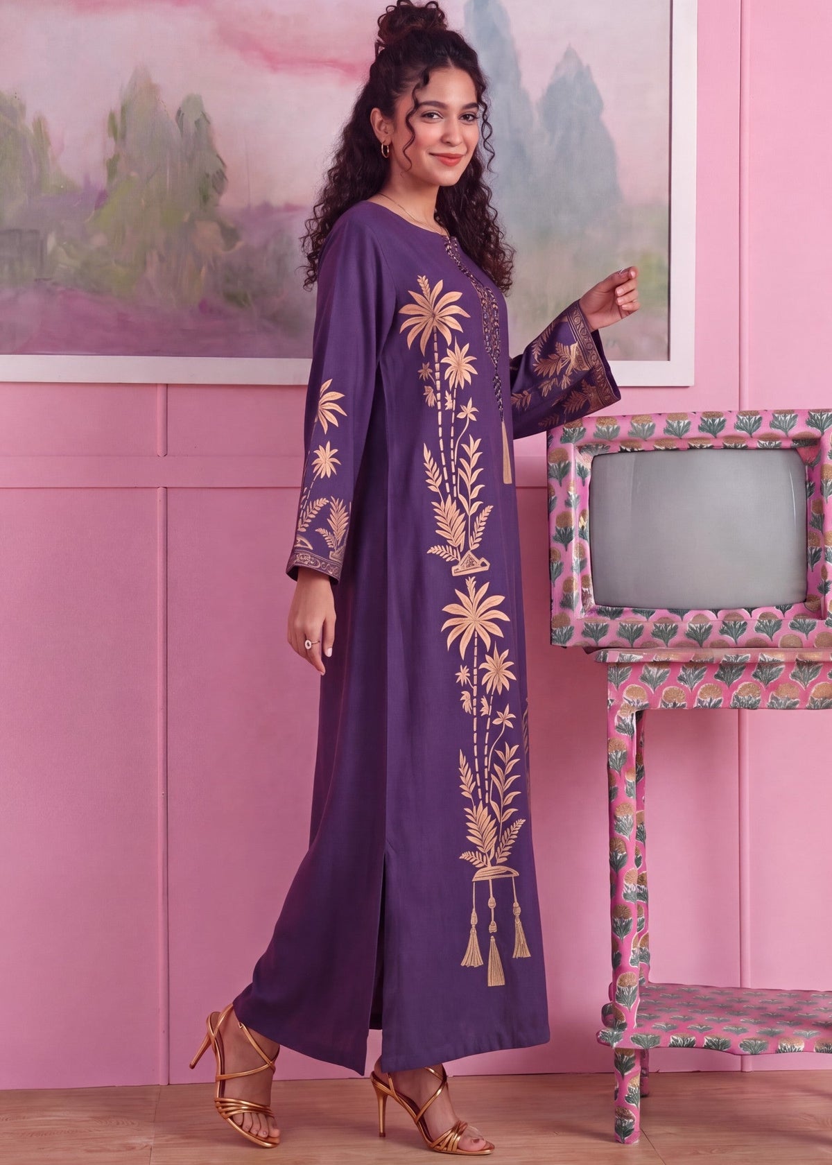 Purple Heart Embellished Kaftan Latest Pakistani Suits Online in Dubai DXB UAE Abudhabi Meena Bazaar