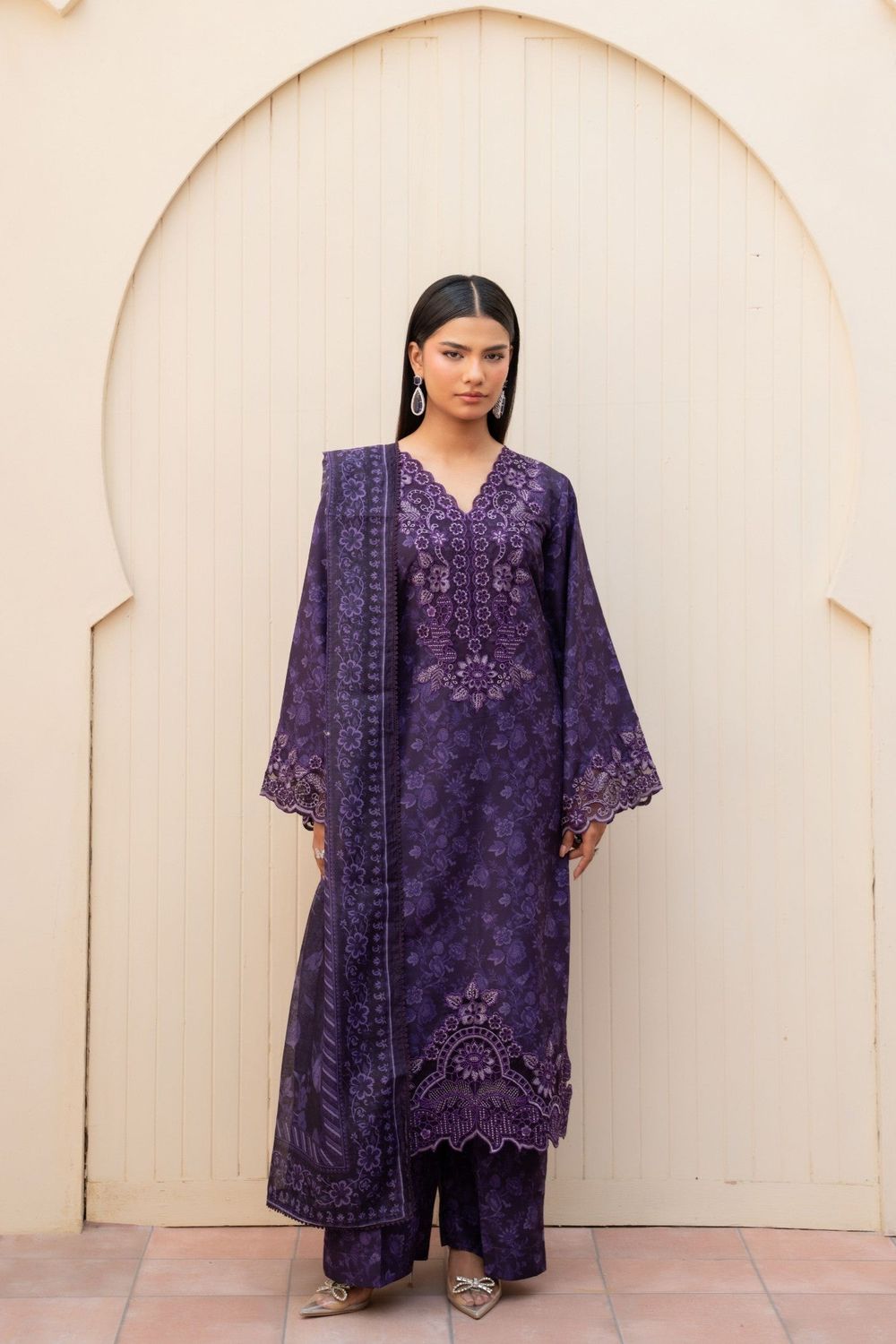 Purple Heart Embroidered Blended Khaddar Pakistani Suit Online in Dubai UAE Abudhabi Ajman Sharjah