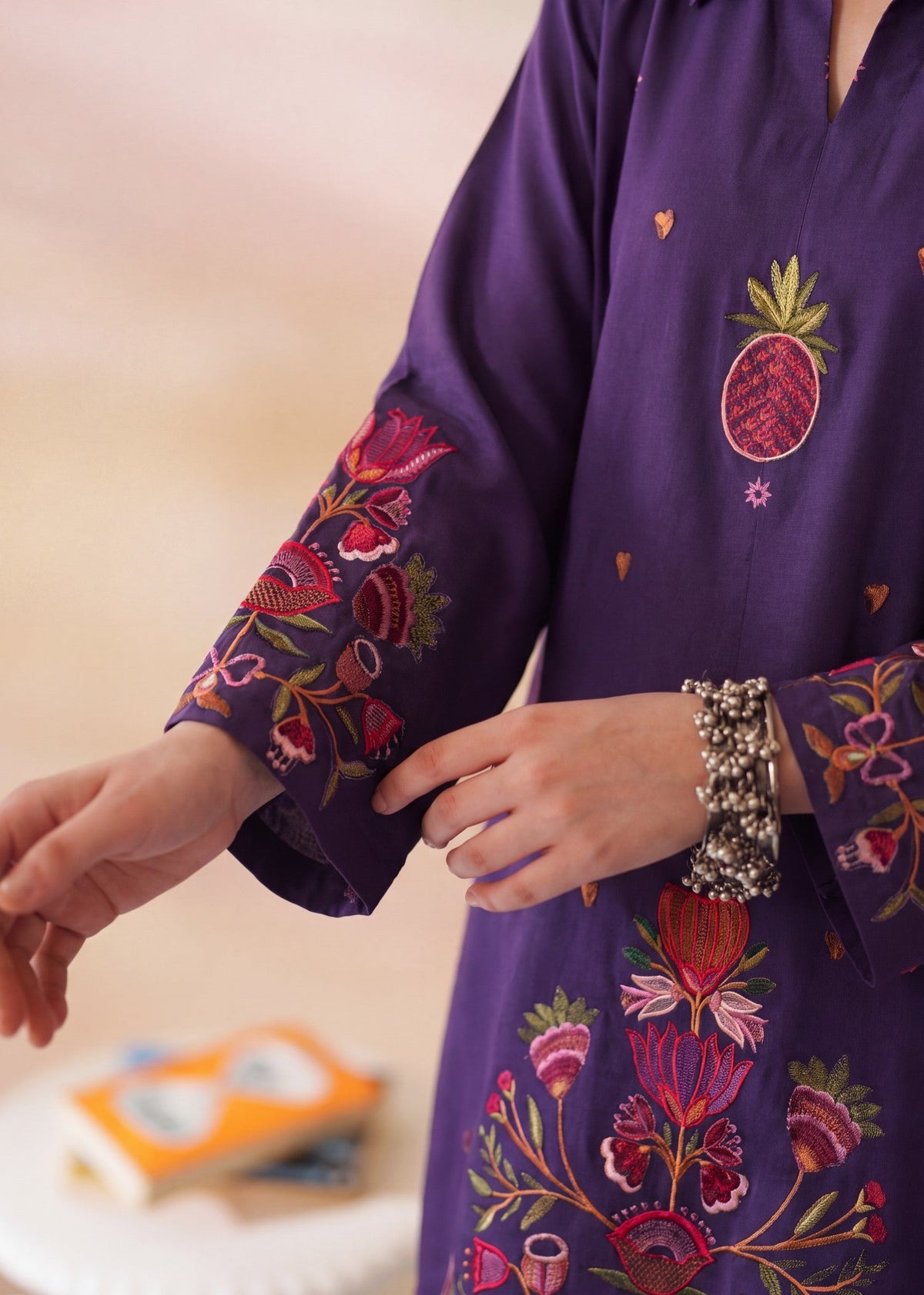 Purple Heart Embroidered Dhanak Kurta Set Online in Sri Lanka India Australia