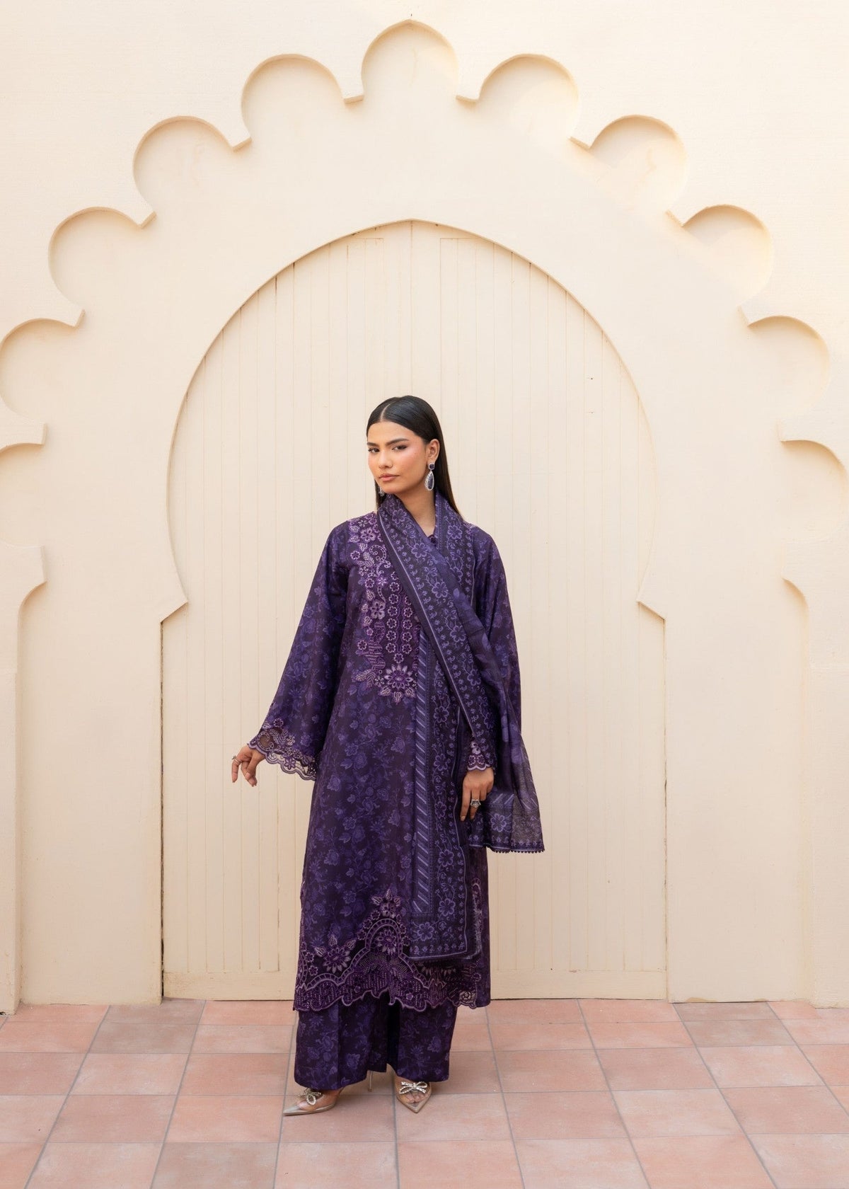 Purple Heart Embroidered Khaddar Unstitched Suit Online in UK USA Canada