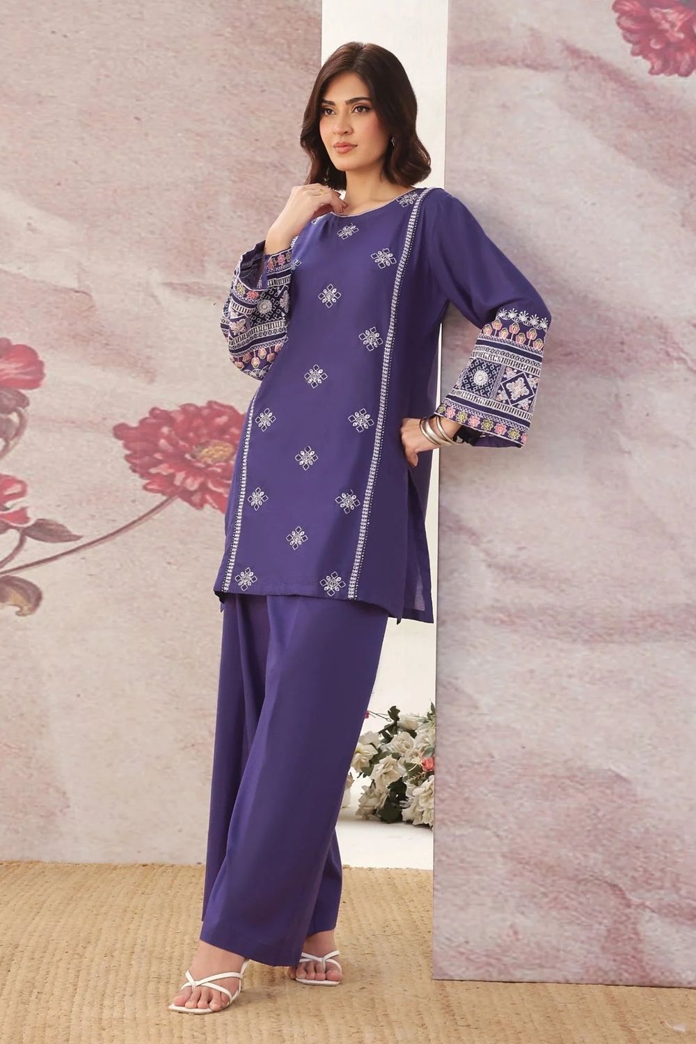 Purple Heart Embroidered Lawn Cotton Festive Suit Online in Dubai UAE Abudhabi Ajman Sharjah