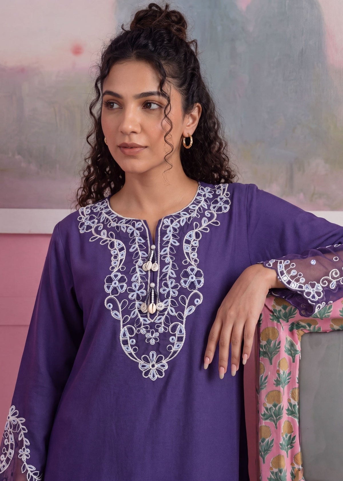 Purple Heart Patchwork Dhanak Kurta Set for Women Online in UK USA Canada